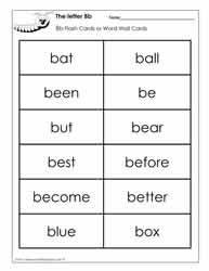 Word Wall Words for the Letter B